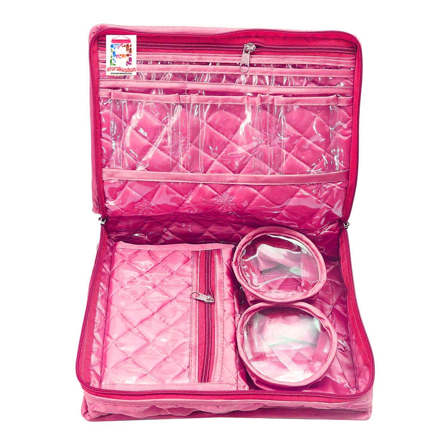 atorakushon Satin Makeup Pouches Vanity Jewellery Traveling Standard, Pink