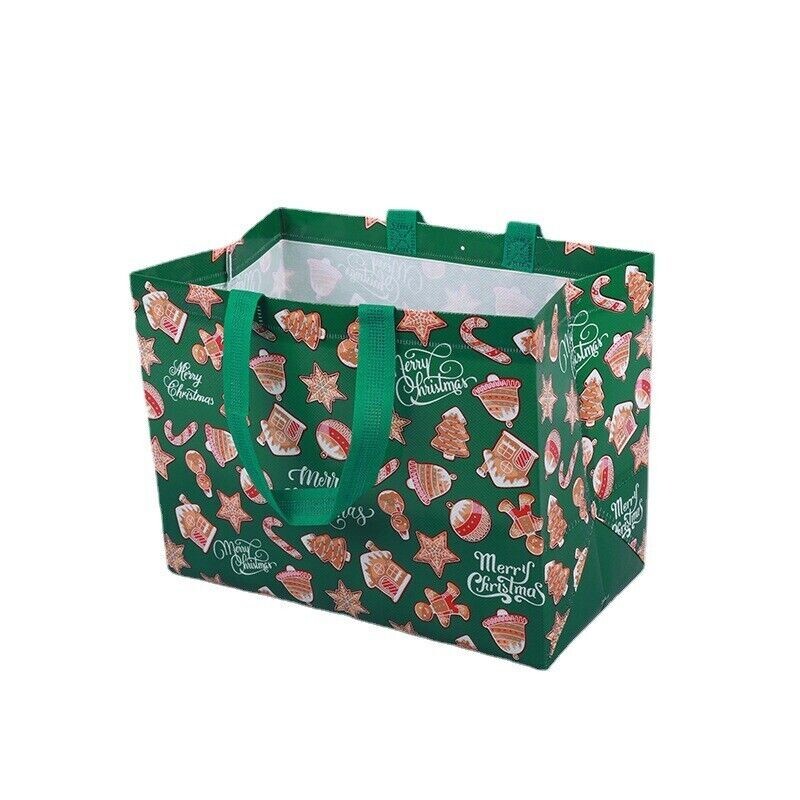 Christmas Reusable Grocery Bags Shopping Totes Xmas Holiday Designs ( Set of 4 )
