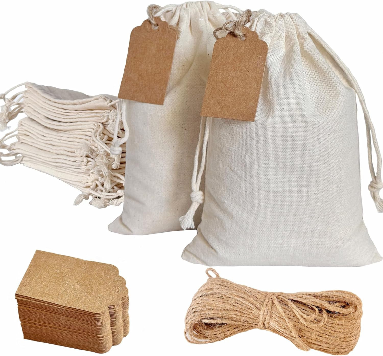 20Pcs 3 X 4 Inch Cotton Muslin Reusable Cloth Bags with Double Drawstring and Gi