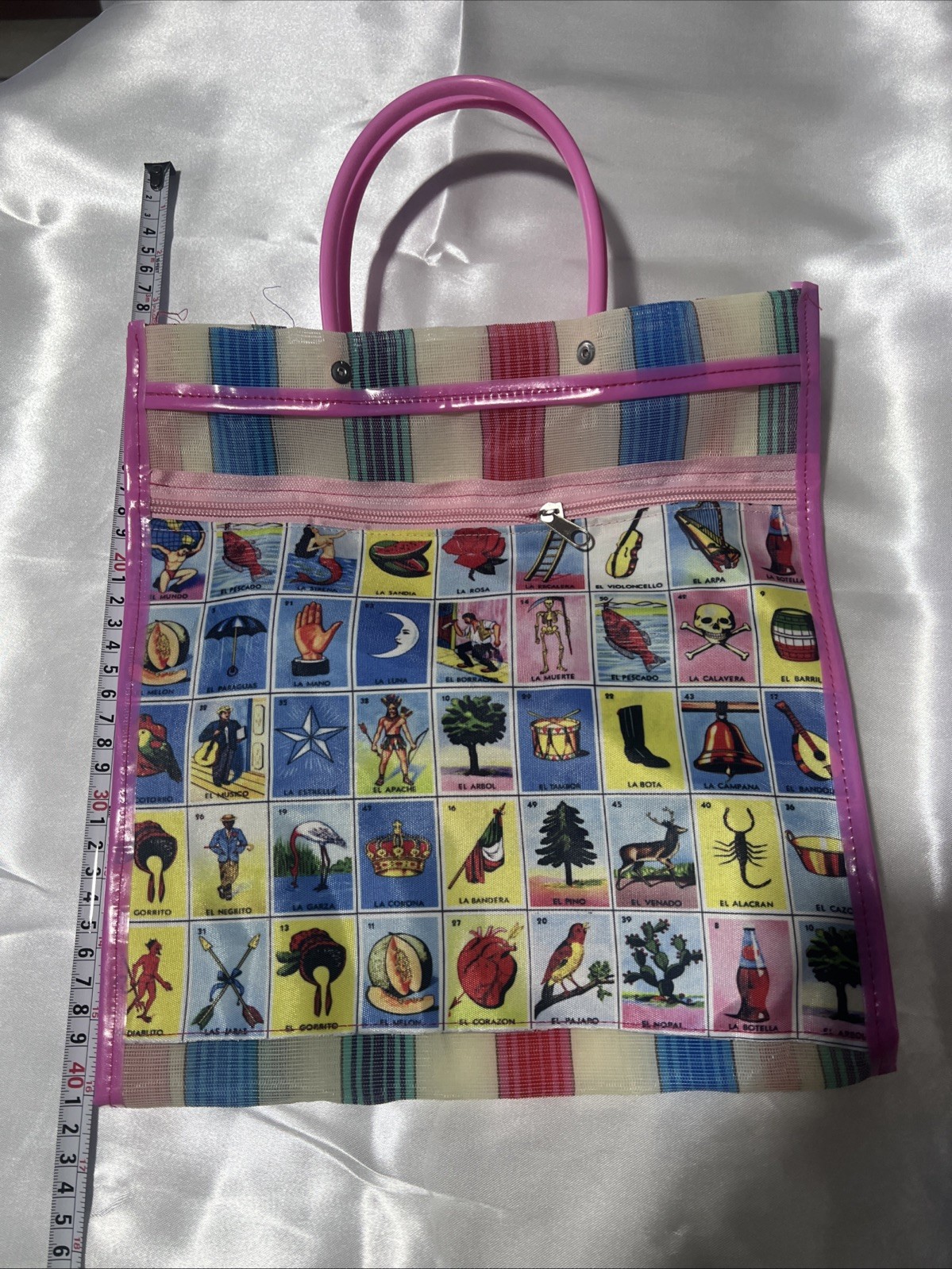 Loteria Reusable Mexican Market Mesh Bag Tote Bolsa De Mercado 16” Pink NWOT