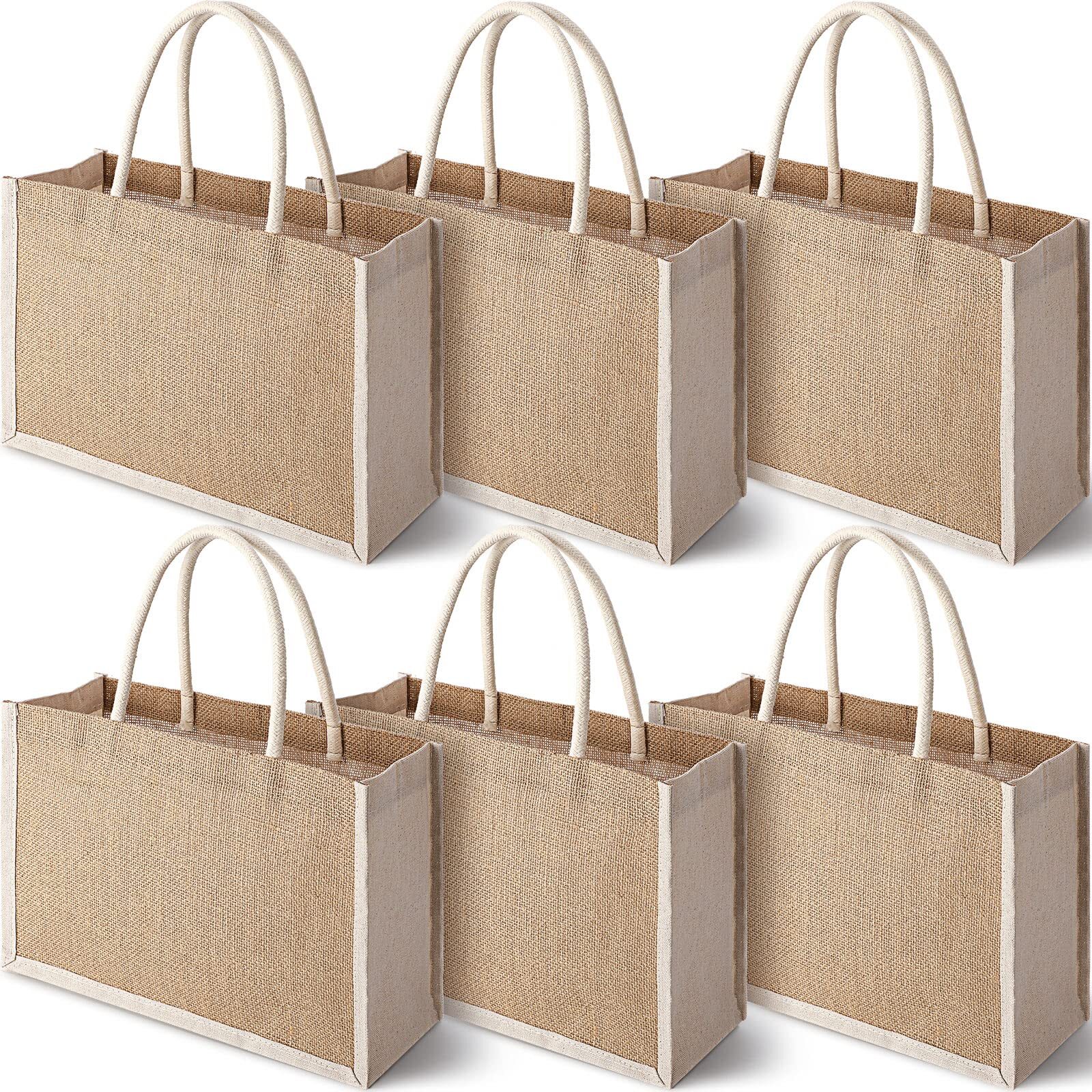 6 Pcs Burlap Gift Bags Jute Tote Bags with Handle Medium Reusable Multipurpos…