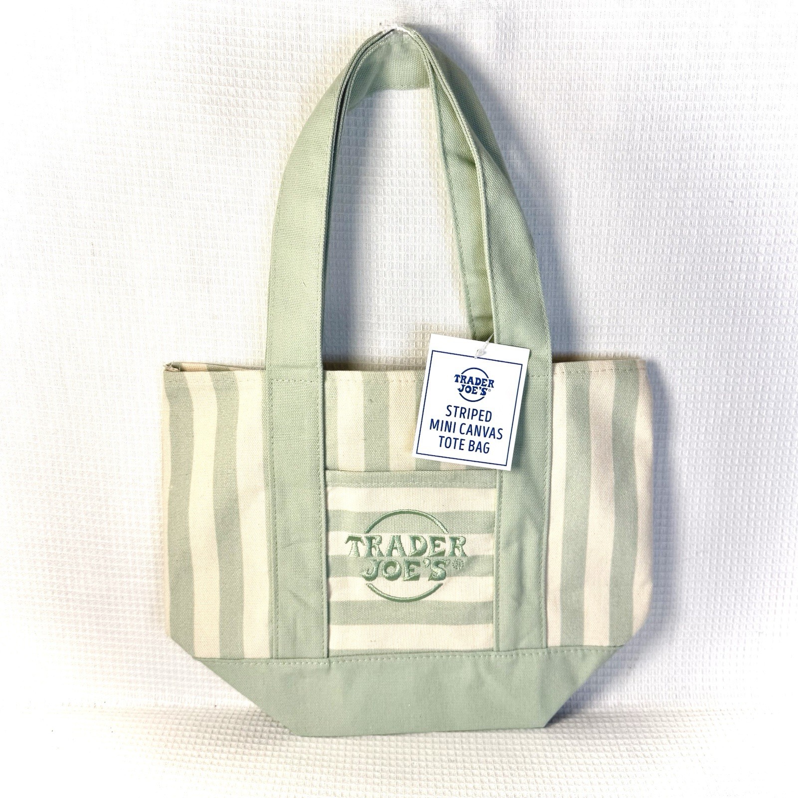Trader Joe’s Mini Pastel Stripe Canvas Tote Bag – GREEN – Limited Edition