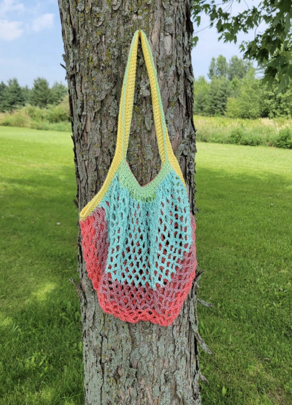 Crocheted Market Bag (Yellow, Peach, & Green) Cotton