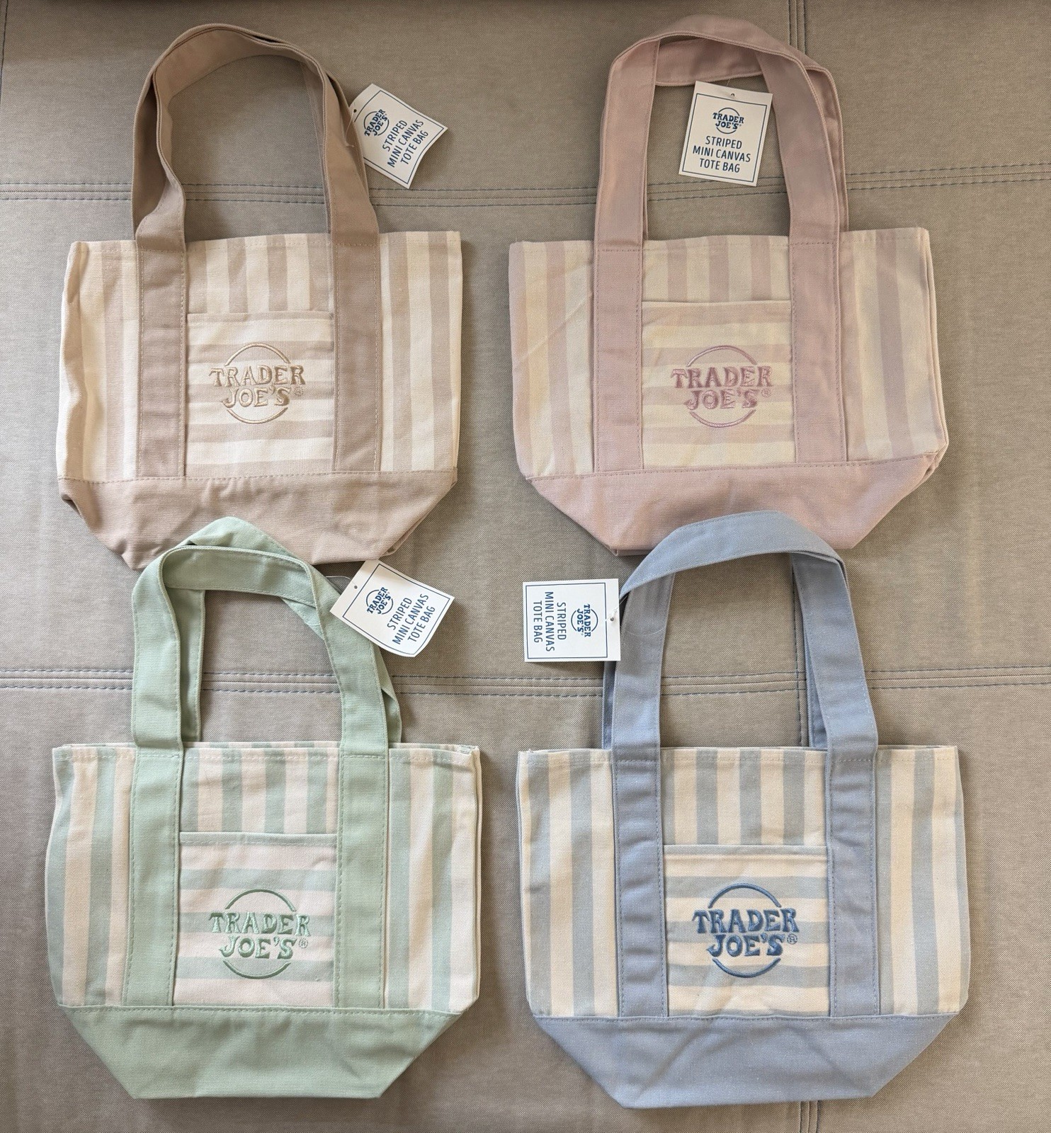 ✅SET of 4✅ Trader Joe’s Striped Mini Canvas Tote Bags 4-Pack Reusable 13x10x6 in