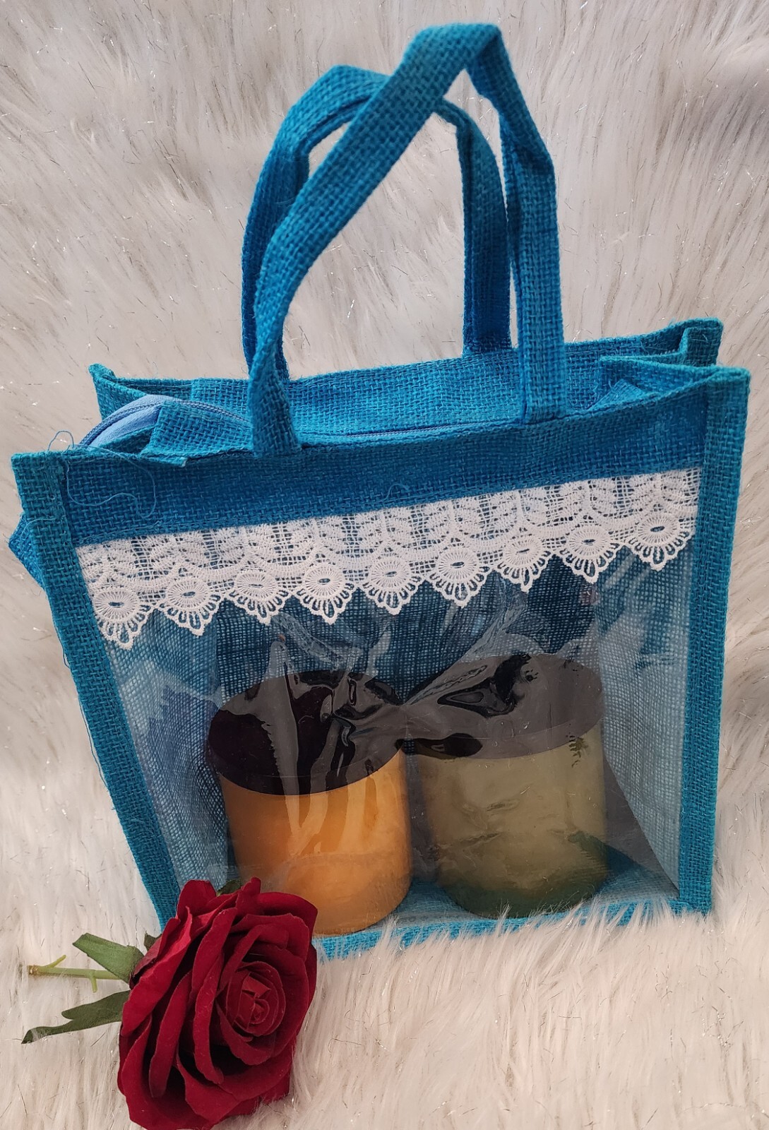 5 PCS Handmade Jute BagTransparent PVC Film Window Jute Beach Tote Reusable Bag