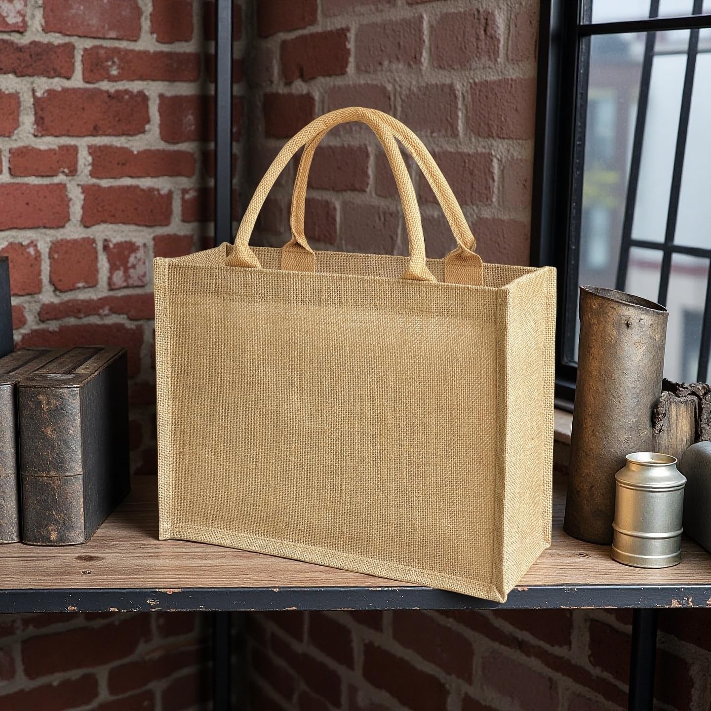 6 PCS burlap tote bags Reusable DIY Jute Handbags Gift Shopping bag Multi Siz…
