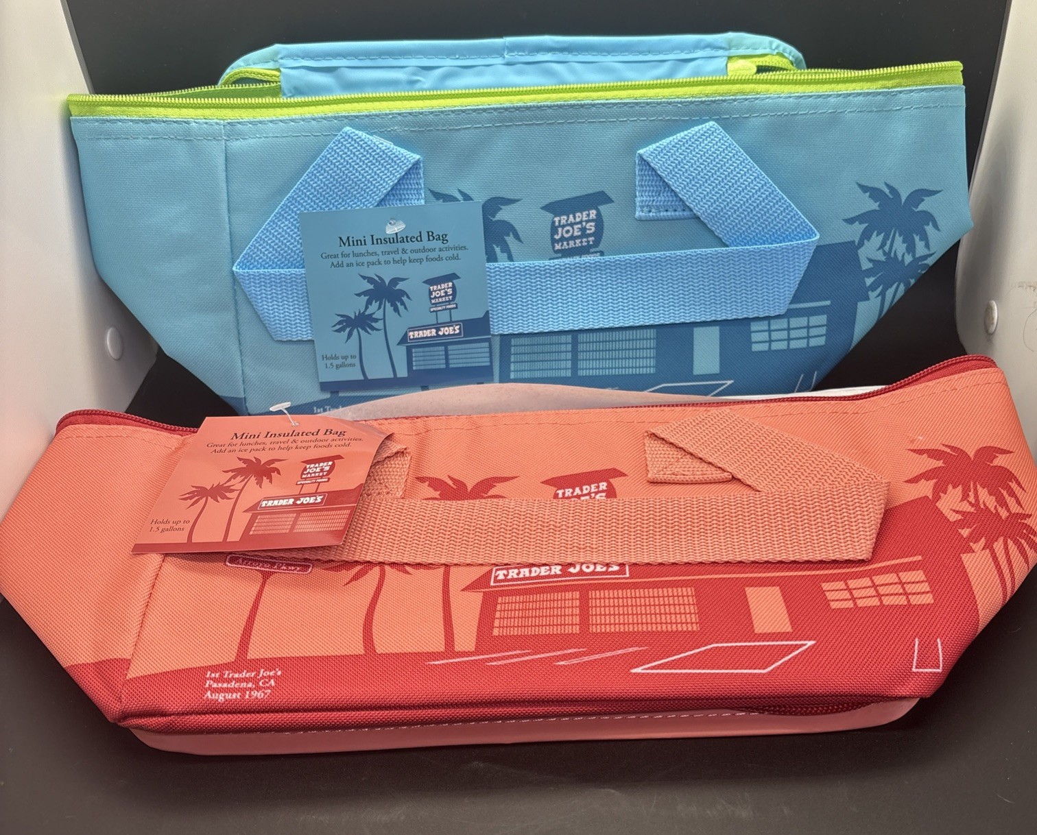 (2) Trader Joe’s Mini Insulated Bags – Teal/Blue and Peach