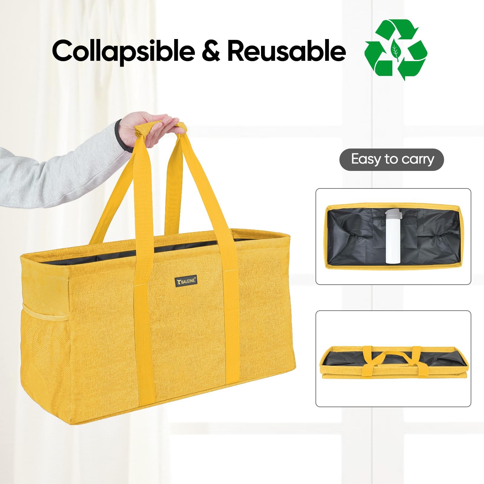 Yellow Extra Large Utility Tote Bag Reinforced Wire Frame 22x12x10 Inch Set