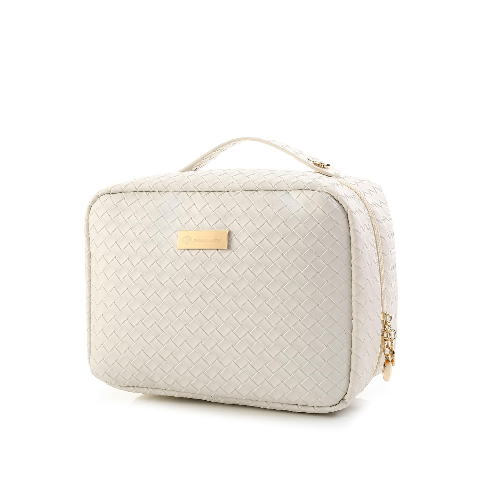 BAKLUCK Travel Makeup Bag Large Capacity Cosmetic Bags with Clear Woven-Beige
