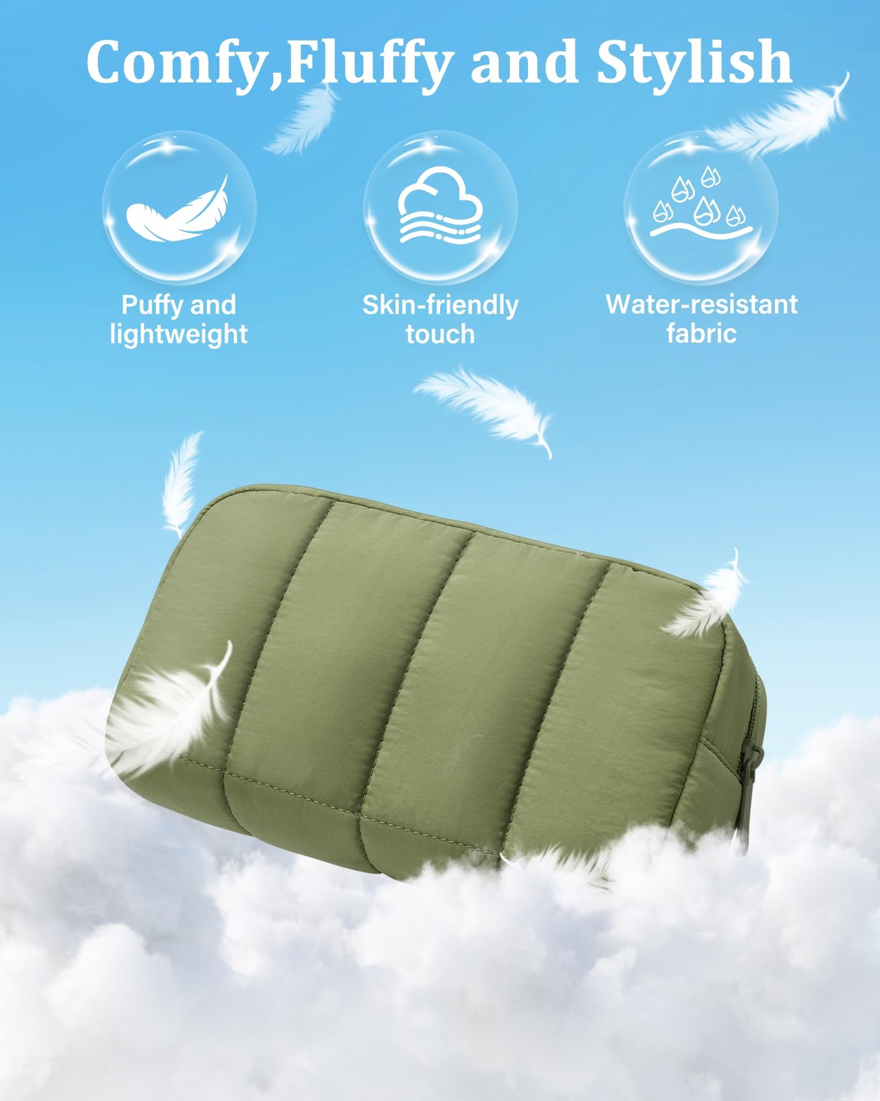 oscaurt 2 Pcs Makeup Bag Travel Toiletry for Women Puffy Army Green-Set
