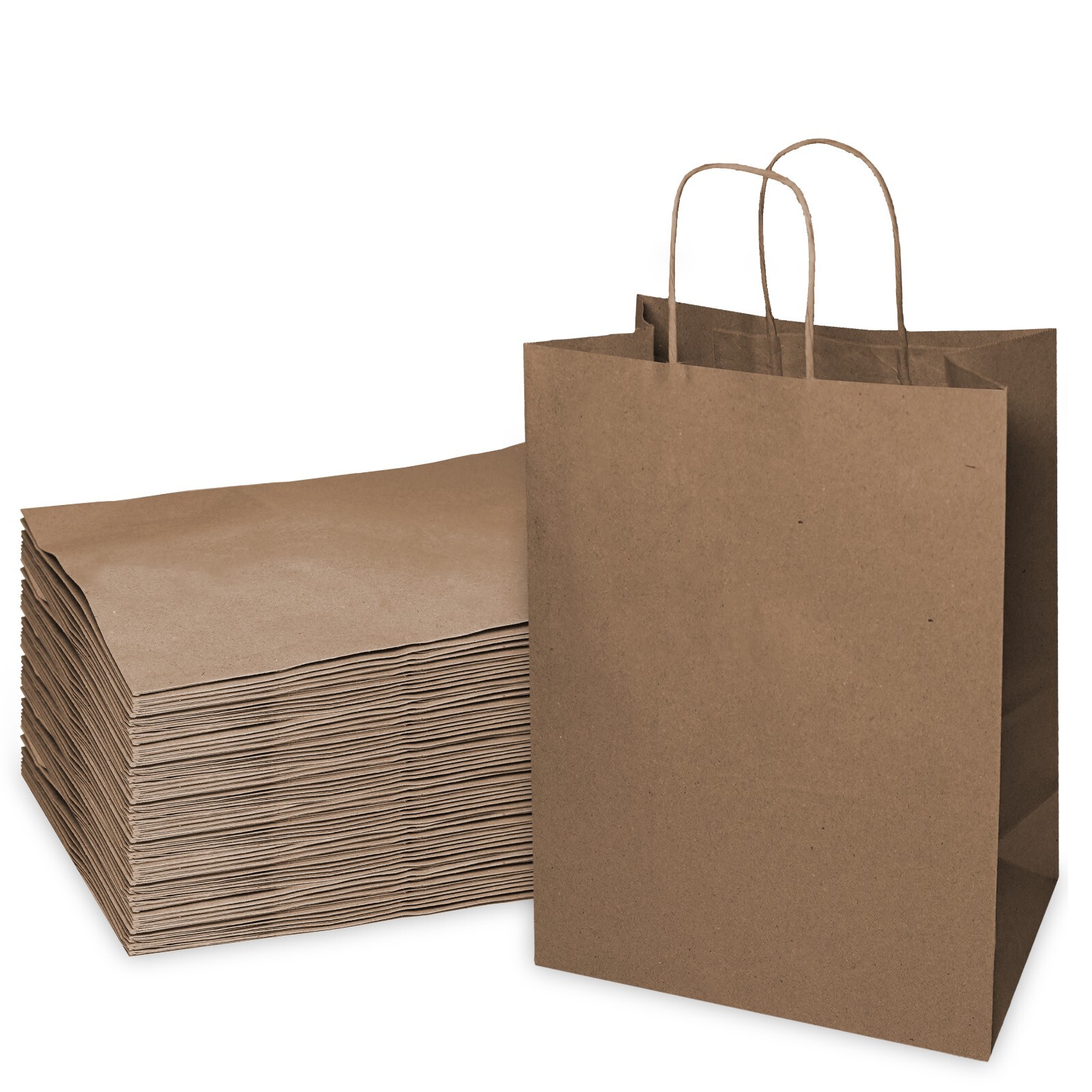 10x5x13 Small Kraft Brown Paper Shopping Bags with Twine Handles Reusable 200pcs