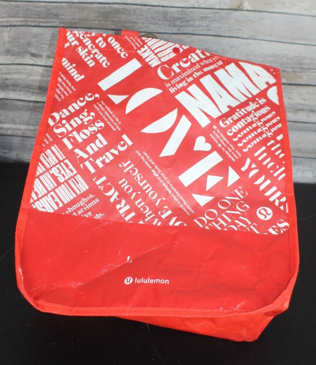 LULULEMON Reusable Shopping Bag Tote Large Red 16″ x 14″ snap closure