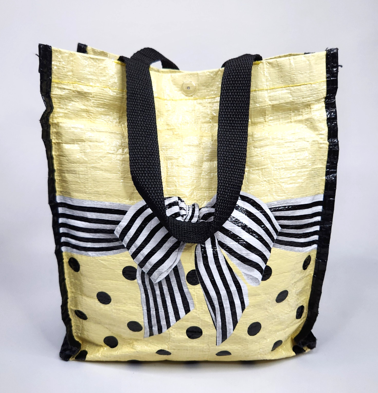 Vtg Patty Reed 2007 Insta Tote Small 11″ Yellow Black White Bow Dots