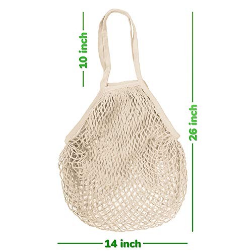 5 pack Cotton String Shopping Bags Reusable Washable Grocery Mesh 5-pack Biege