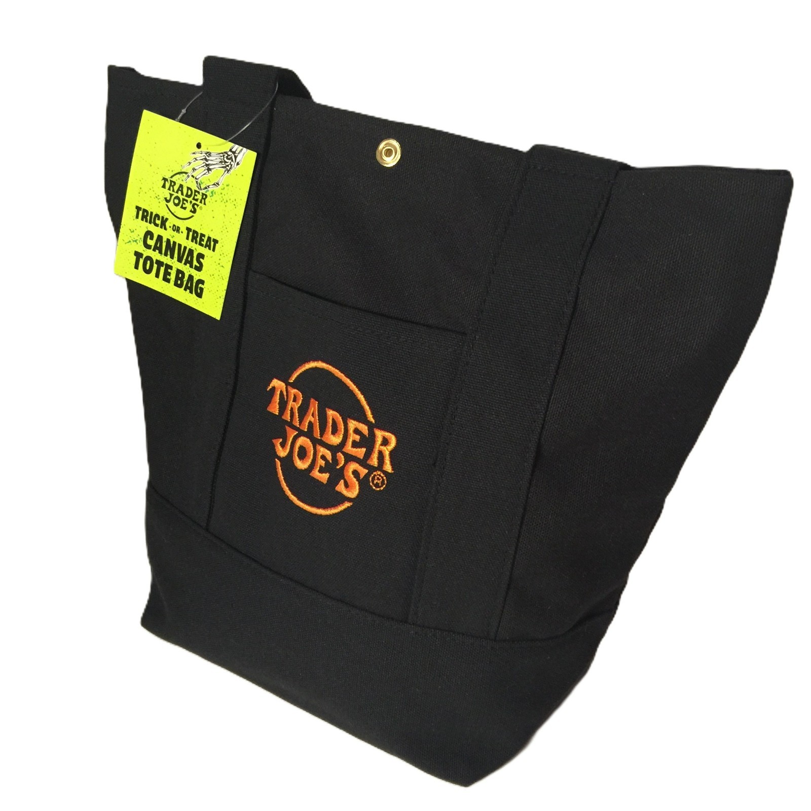 Trader Joe’s Mini Canvas Tote Bag With METAL SNAP FASTENER Halloween & Grocery