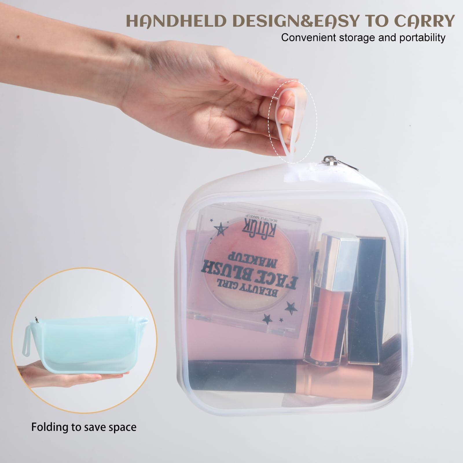 BS-MALL Silicone Travel Makeup Bag – Transparent Cosmetic Storage White