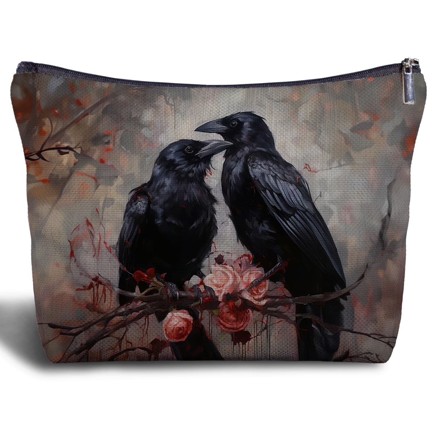 Zomhix Black Raven Couple Canvas Makeup Bag – Crow Goth Bag, Raven-01