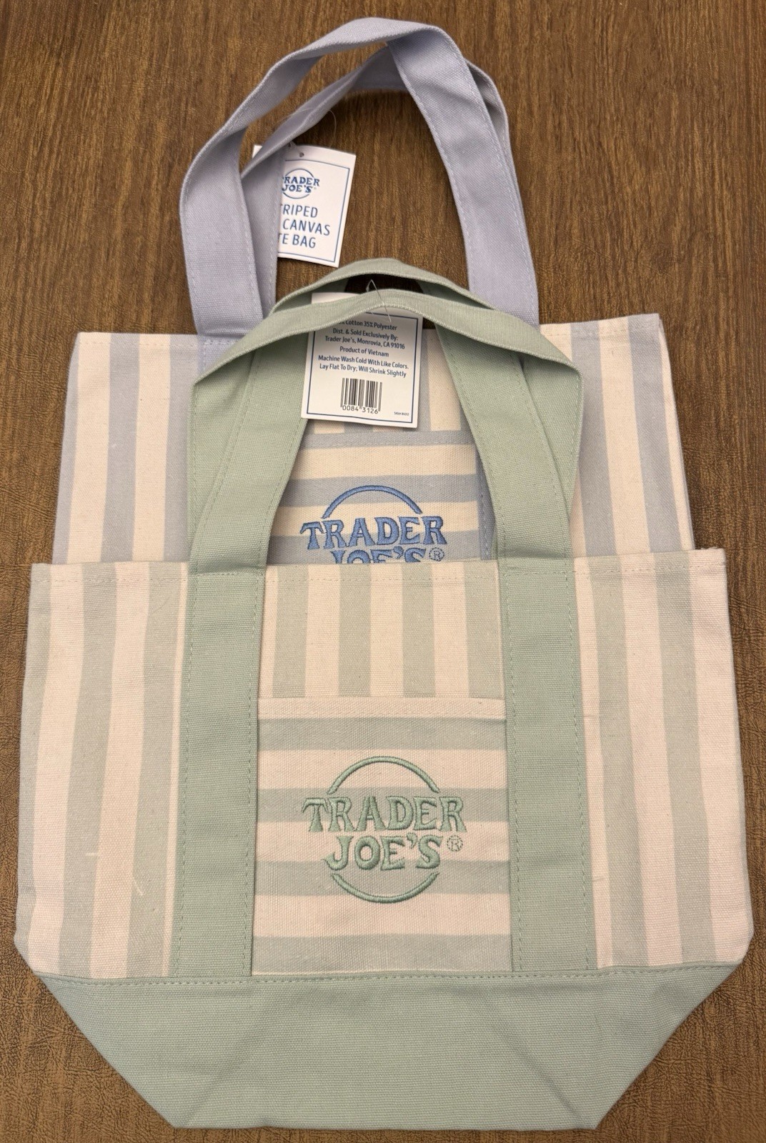 NWT Trader Joe’s Mini Pastel Striped Canvas Totes Summer 2026 Set Of 2