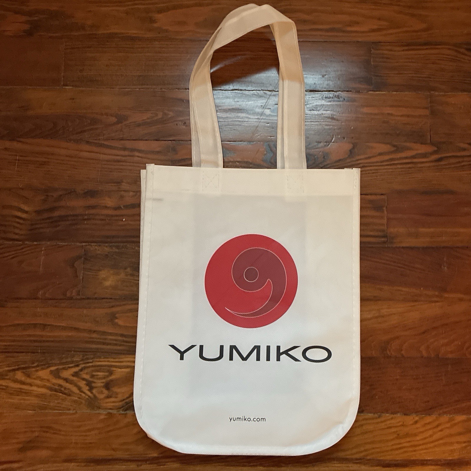 Yumiko Reusable Foldable Shopping Bag White Red Logo Less Than 5x6in