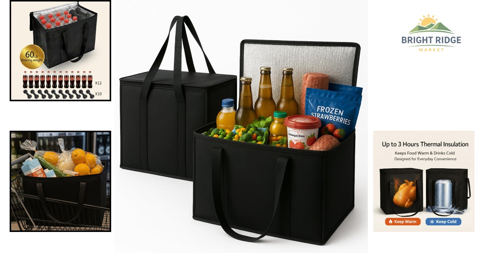 Durable Insulated Shopping Bags, 12000ml Capacity for Heavy Loads and Groceries