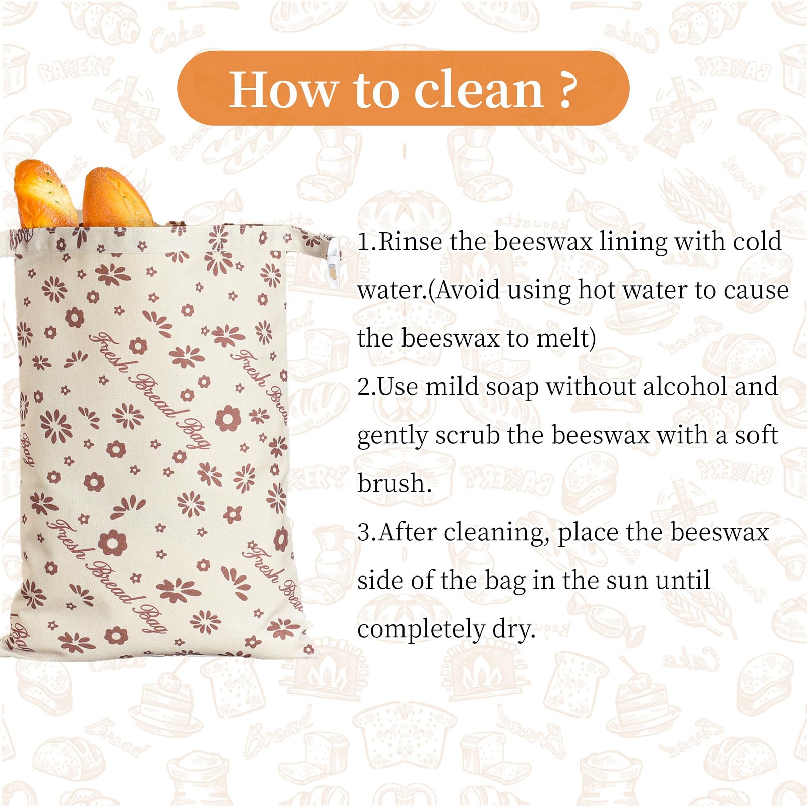 KONGDY 2 Packs Reusable Beeswax Bread Bags, Cotton 12in x 17in, brown, beige