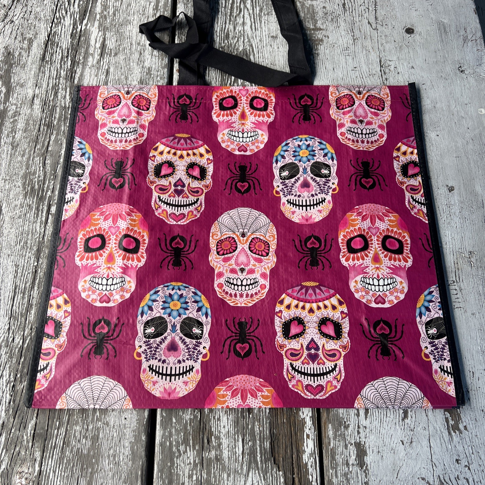 New XXL Skulls ~Day Of The Dead~ Shopping Bag Reusable Tote Bag~ TJX pink