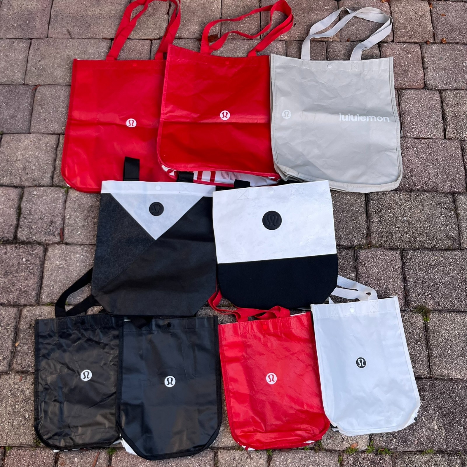 Lululemon Bag Set Bags Red White Black Reusable Tote Lot Of 9 Big And Small