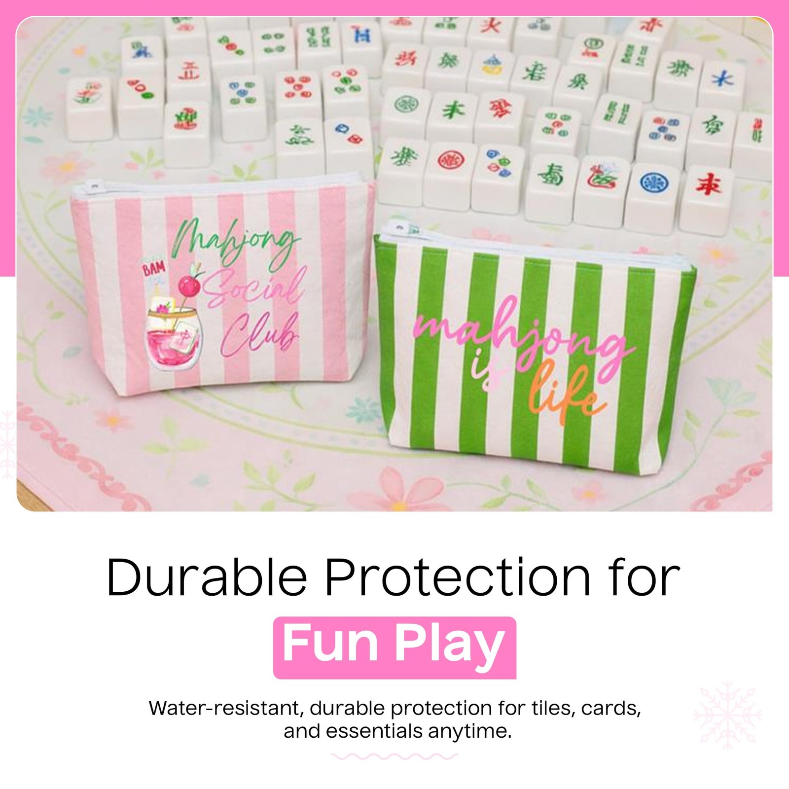 Aspen Lane Makeup Bag Set of 2 Mahjong Tile Bags 9″x7″ and 9″x6″x3″, Pink