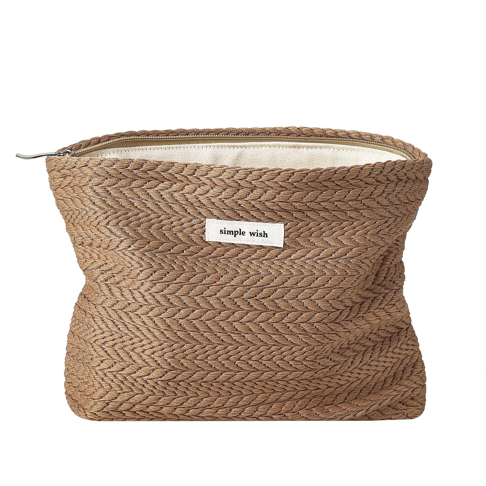 Lestikave Coquette Straw Makeup Bag, Cute Boho Crochet Travel 02Brown