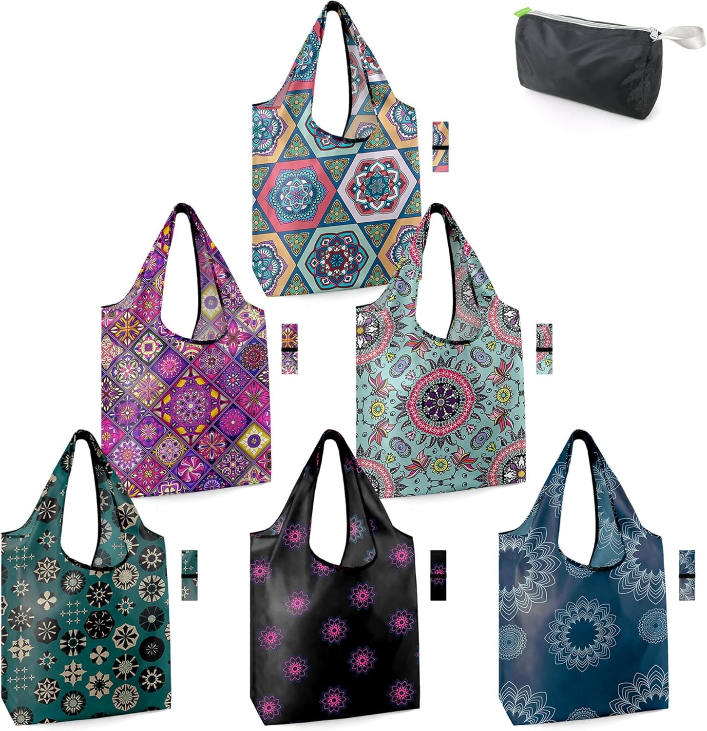 BeeGreen boho reusable grocery bags 6 pack 50lbs foldable