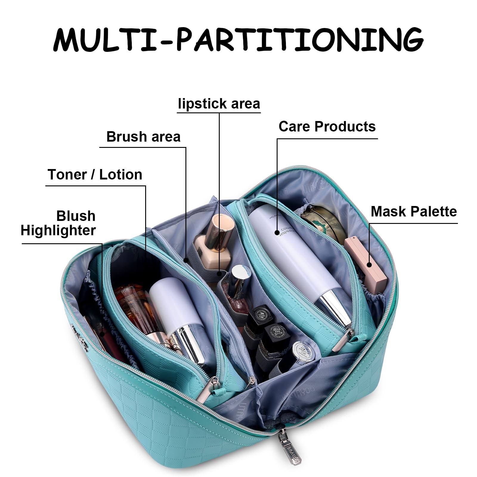 BOYATU Checkered Travel Makeup Bags: 9.8 x 4.9 x 4.7 inches, 01-C-Blue