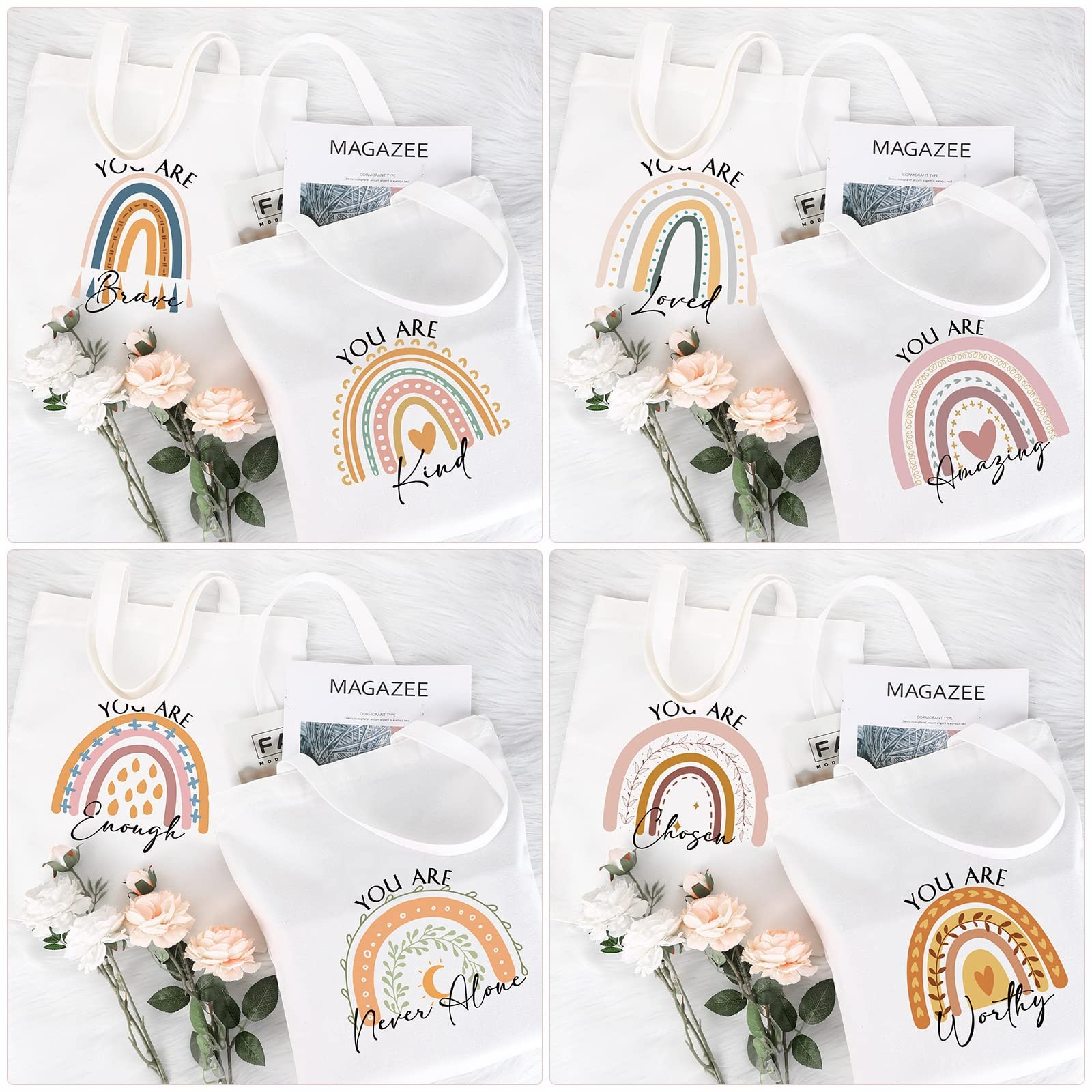 10 Pcs Thank You Gifts: Canvas Tote Bags with Zipper, Inspirational Quotes, T…