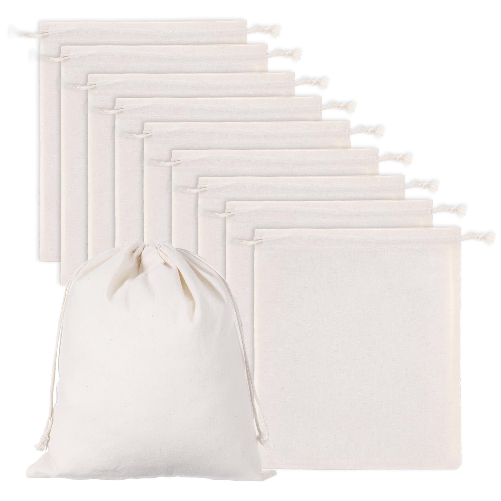 10 Pcs Reusable Produce Bags, 12″x10″ Natural Linen Bread Bag Muslin Bags wit…