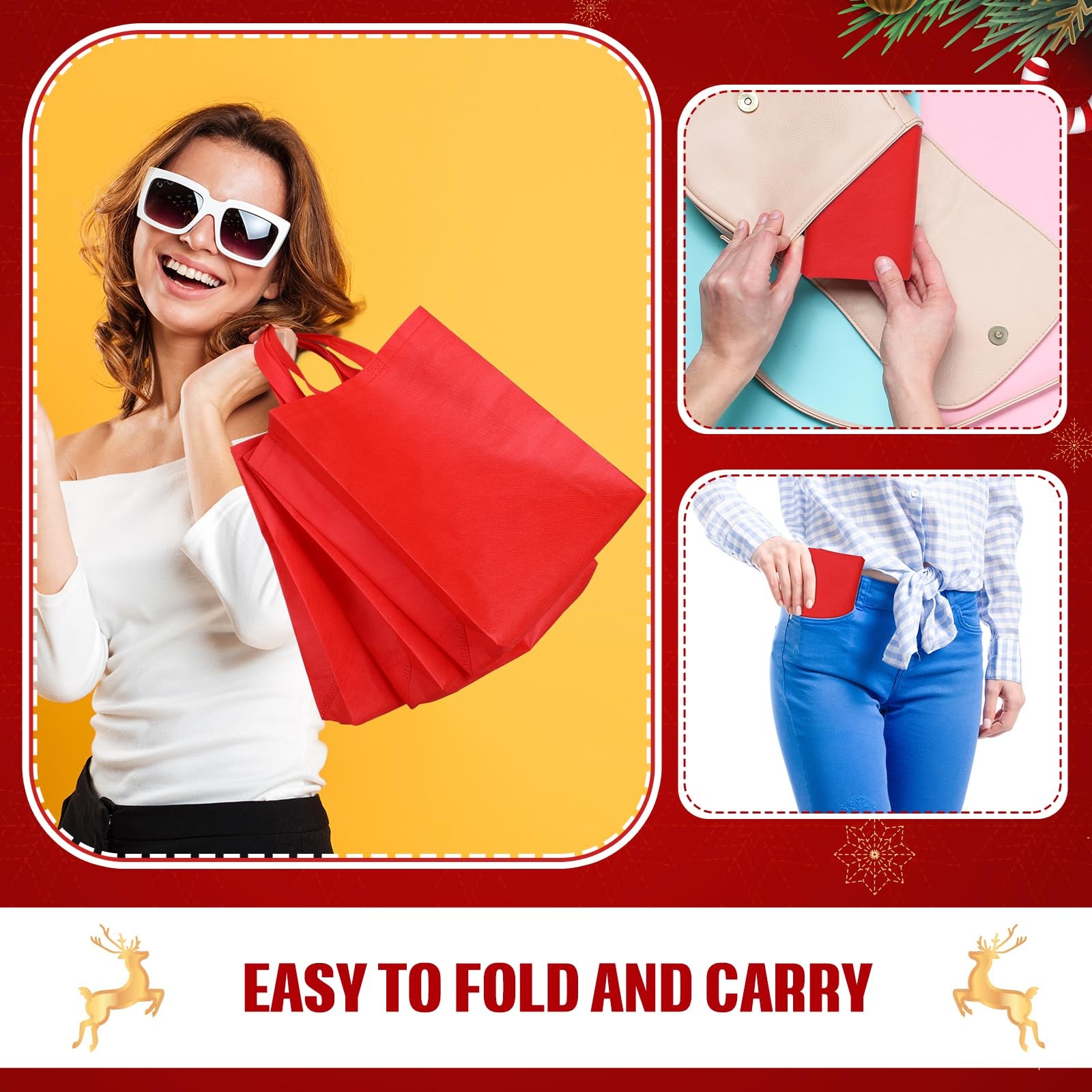 120 Pcs Non Woven Tote Bags Bulk 11.8 x 4 x 15 Inch Large Reusable Gift Bag F…