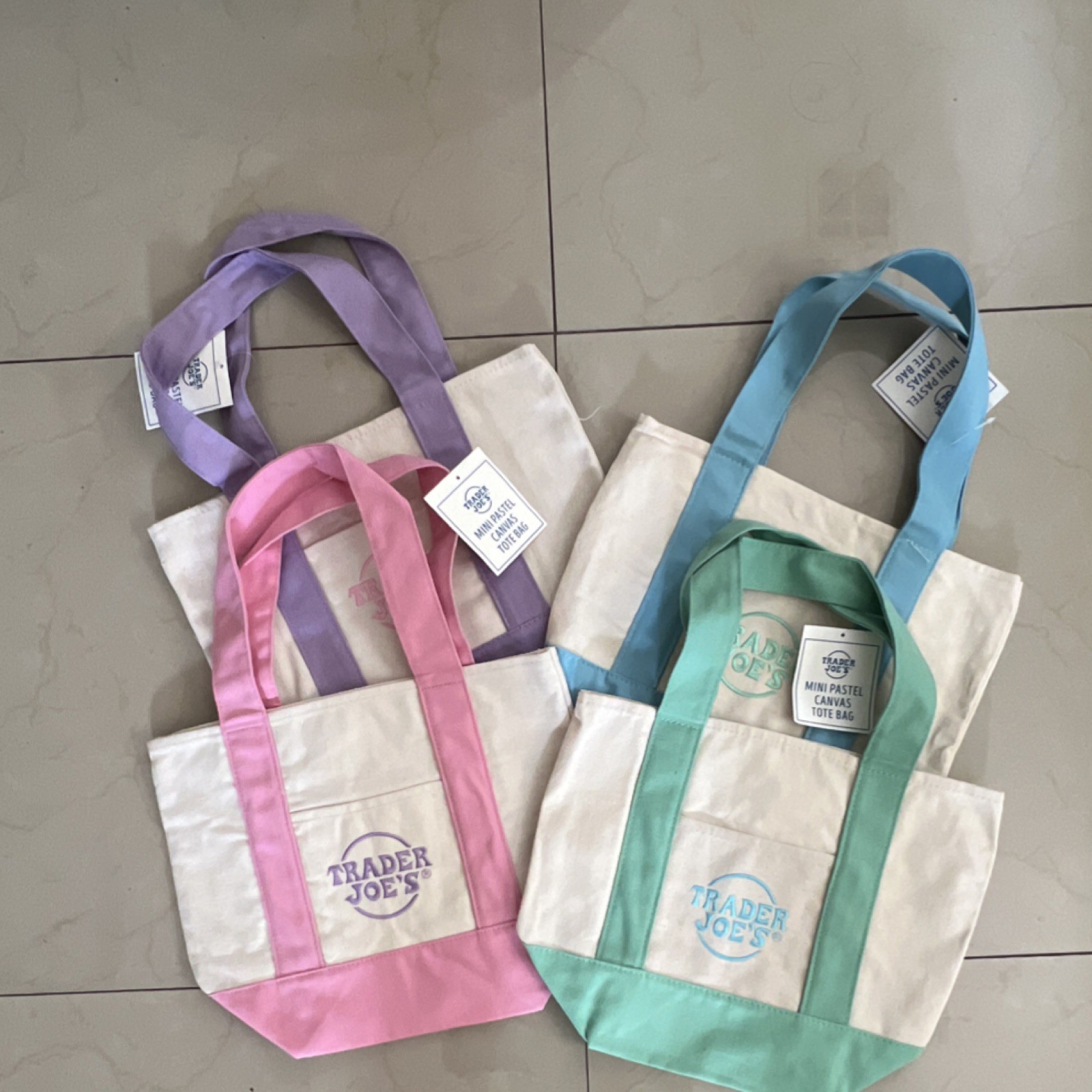 Trader Joe’s Mini Pastel Canvas Tote Bag Set, 4 Colorblock Cotton Blend