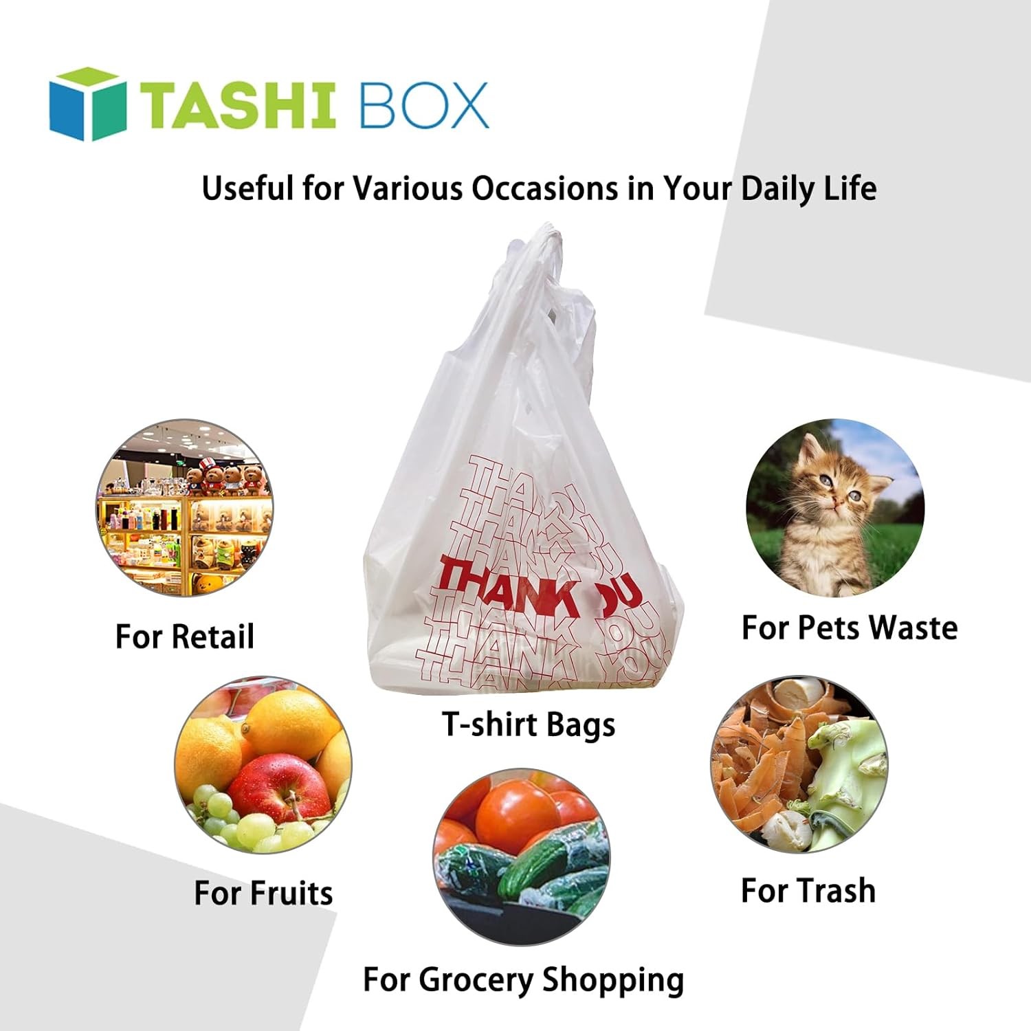 TashiBox Shopping Bags/Thank You Bags/Reusable and Disposable Grocery Bag – Meas