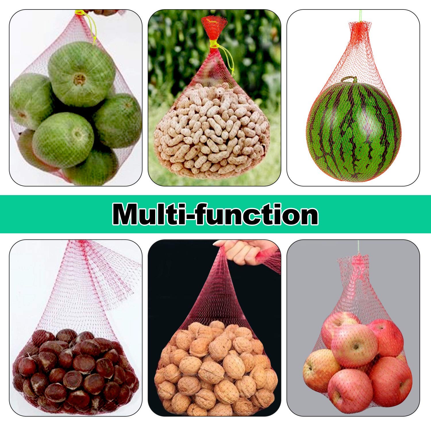ZAUGONTW Resuable Nylon Mesh Bags, Hanging Watermelon Nets One Size, Red