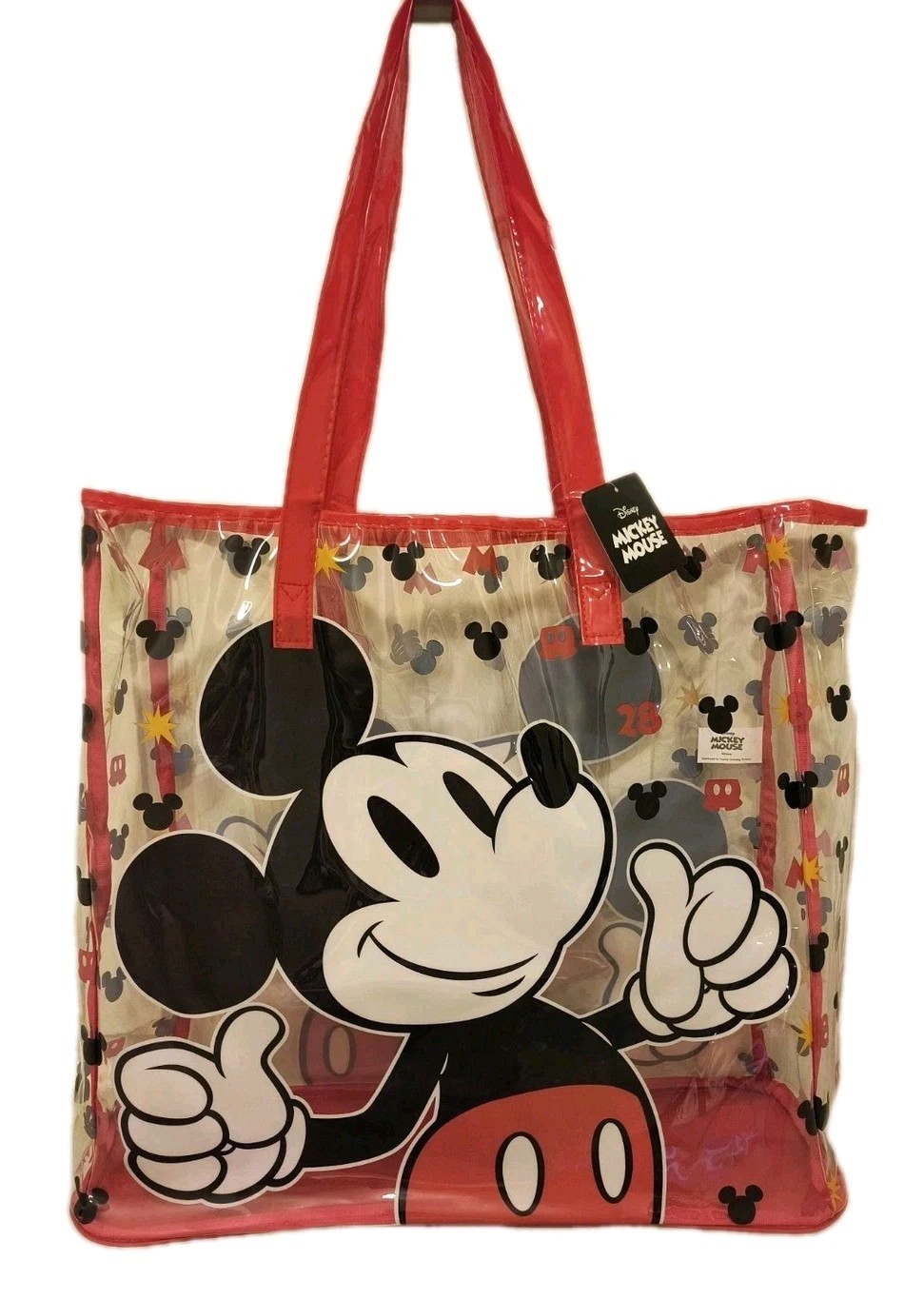 Disney Mickey Mouse Red XL TRANSPARENT Reusable Beach Tote/Shopping/Gift Bag 🆕