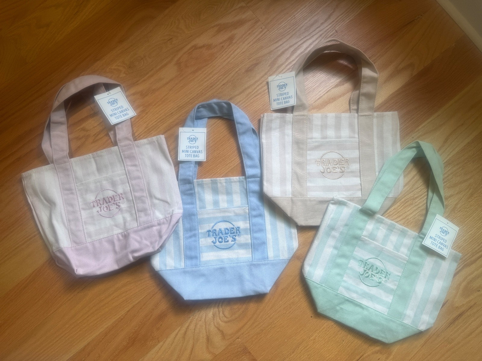 Trader Joe’s Striped Mini Tote Full Set Limited Edition Green, Blue, Tan, Pink