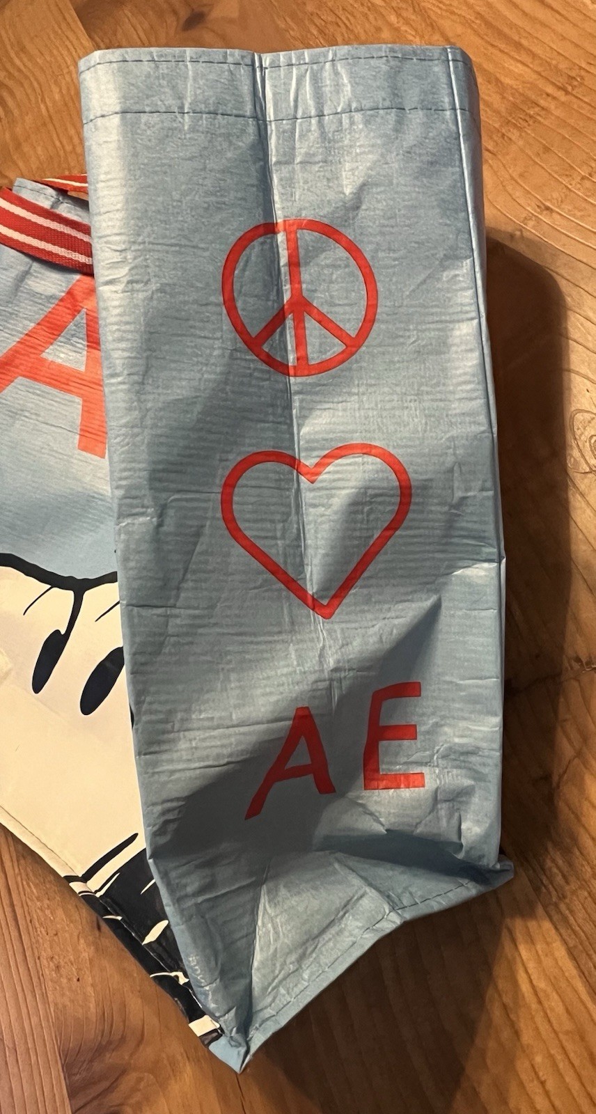 American Eagle x Peanuts Snoopy Reusable Tote Bag Peace Love AE Super Cute