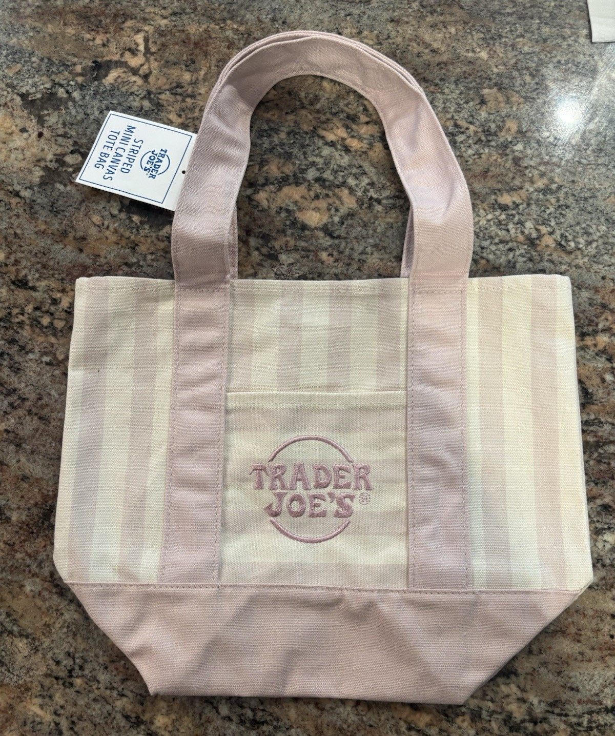 Trader Joe’s Pink/White Striped Canvas Tote Bag Small 13x10x6 Cotton Blend