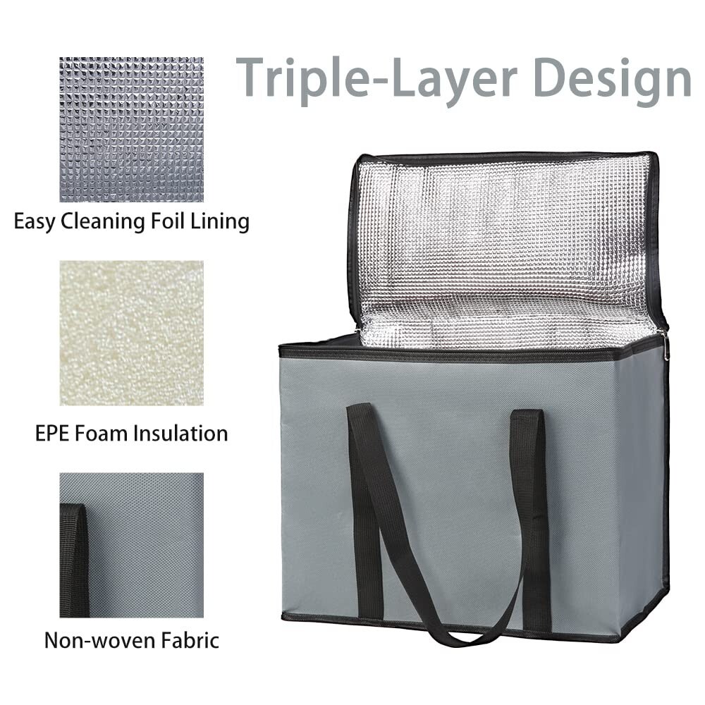 2-Pack Insulated Reusable Grocery Bag w/ Zippered Top, X-Large Frozen Foods Cold