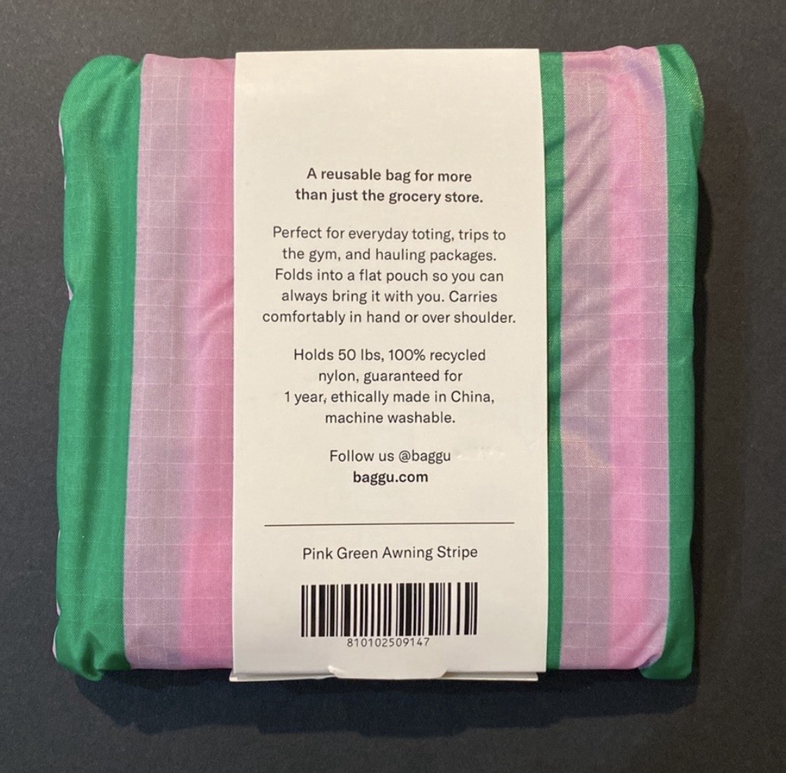 BAGGU PINK GREEN AWNING STRIPE Standard Size Reusable Bag – NWT