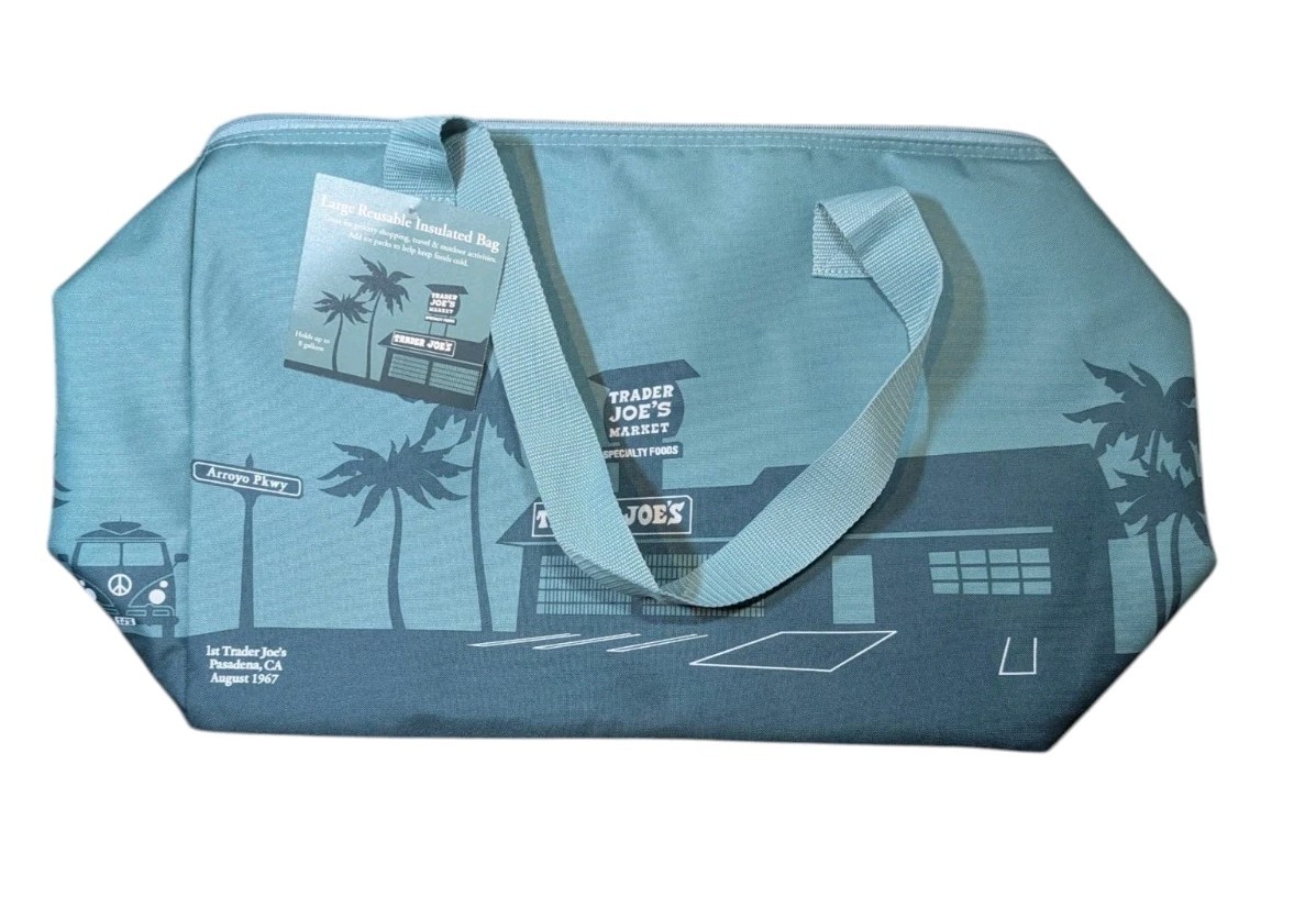 Trader Joe’s Dusty Blue Tote Insulated Freezer Cooler Bag New