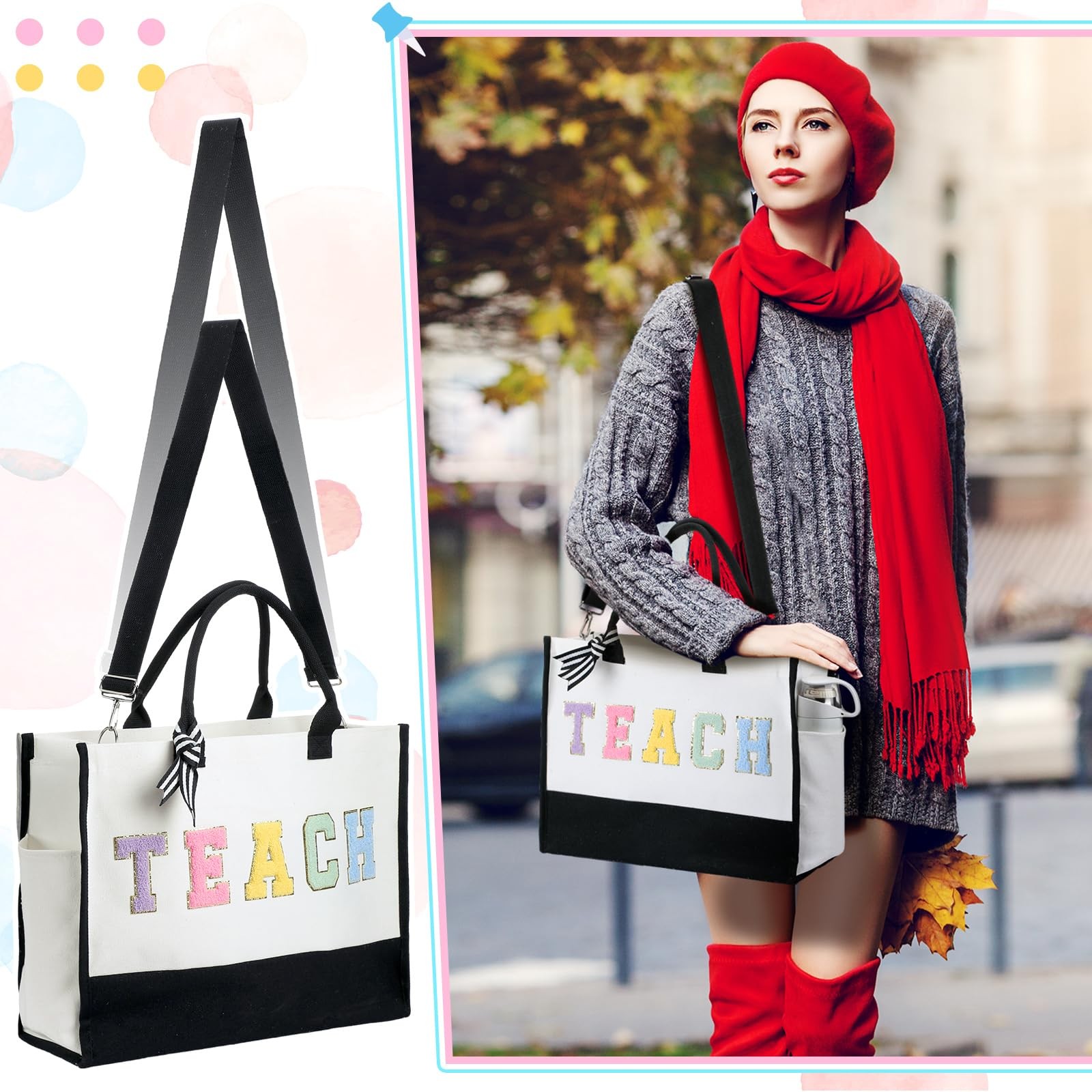 17 x 6.7 13 inches (Canvas tote bag), 9.5 3.5 7.5 (Makeup Colorful