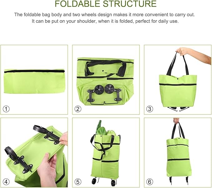 1x Collapsible Shopping Grocery Bag with Wheels Rolling Tote Large Reusable Bags