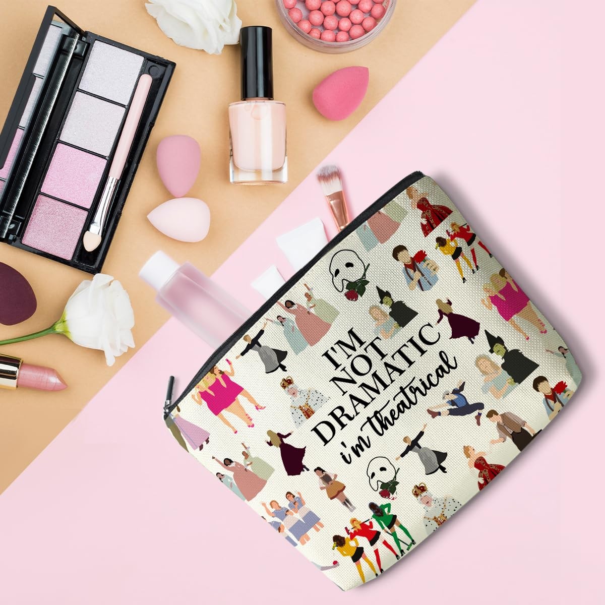 LONGXIN Musical Gift Theatre Cosmetic Make up Bag Music Lover Gifts for Beige