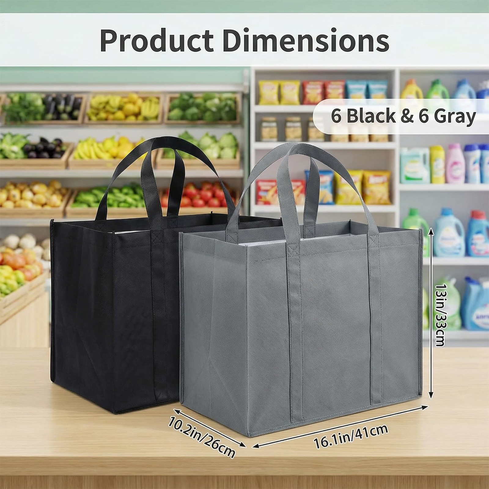 PUREZON 12 Pack Reusable Grocery Bags, Large Foldable Shopping Gray, White