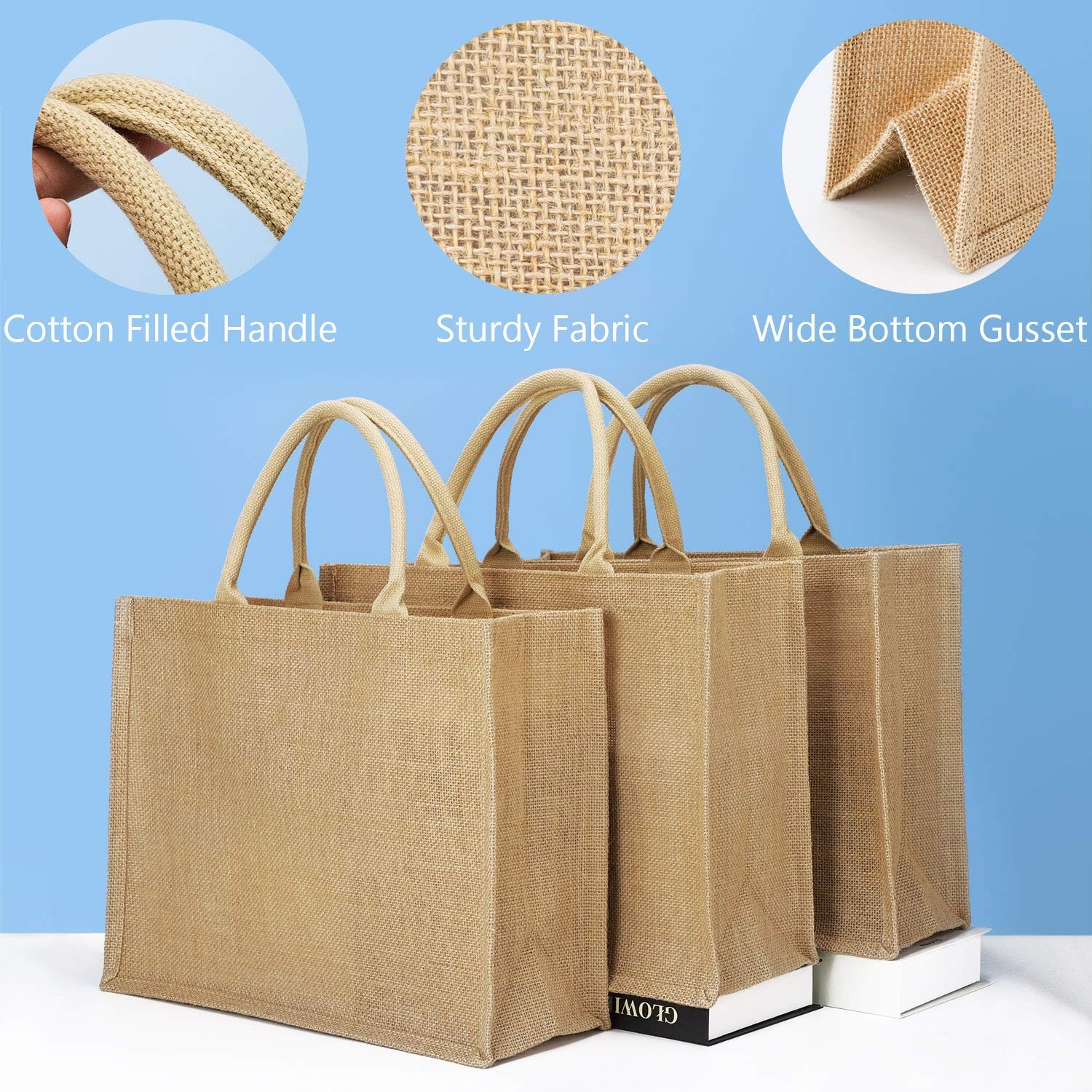Jute Tote Bags, 1 Pack Small Burlap Jute Reusable Canvas Gift Favors Bag with…