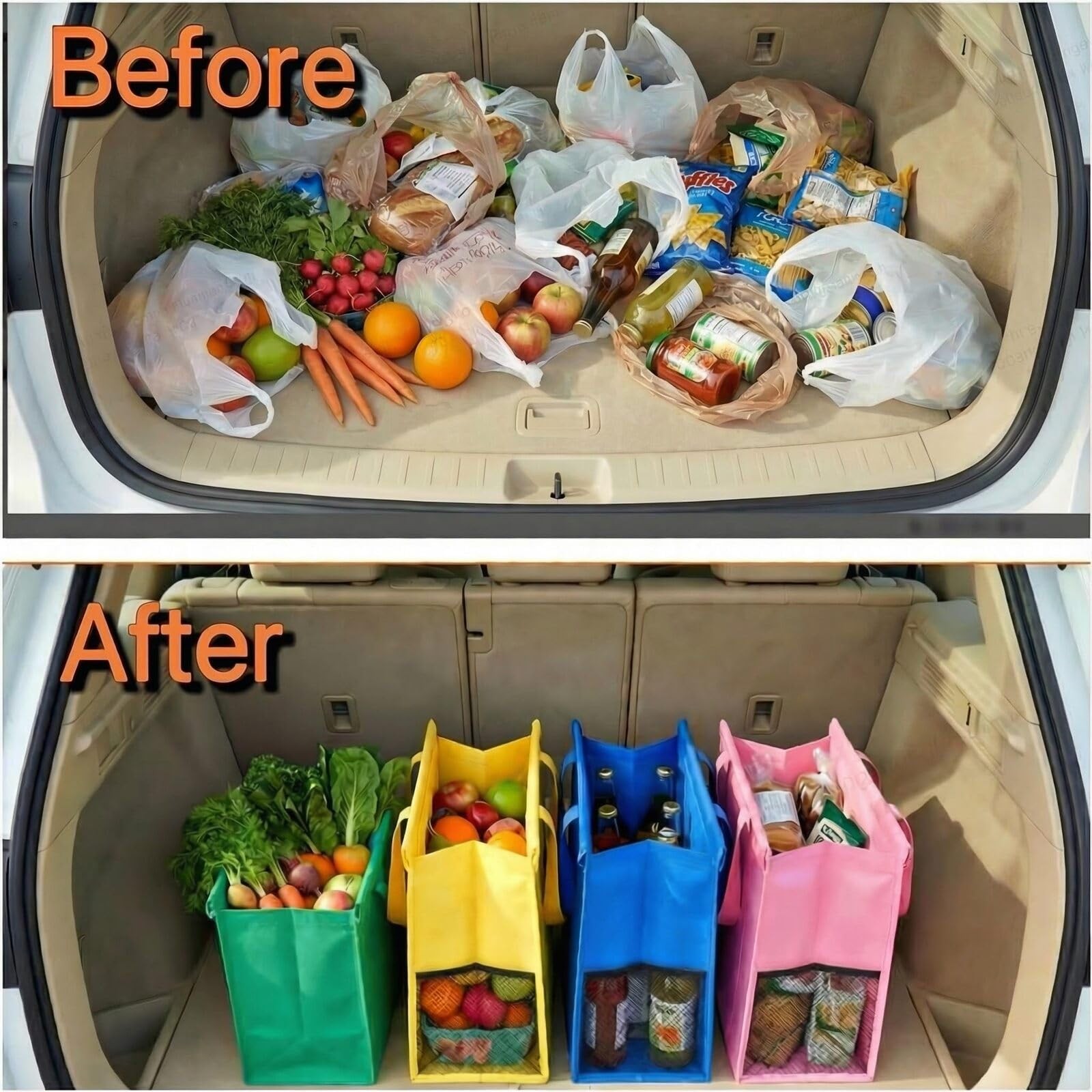 Shopping Cart Bags for Groceries, 4-Pack Collapsible Reusable Grocery Cart Ba…